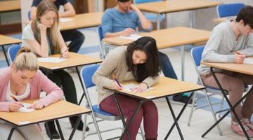 Students taking test in classroom