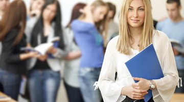 College students standing in classroom