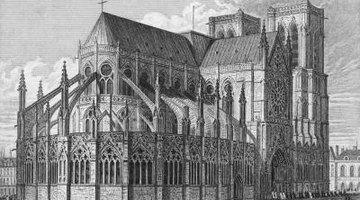 The Cathedral of Notre Dame in Paris, showing distinctive features of Gothic architecture including pointed arches and flying buttresses