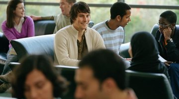 Students talking in a common room.