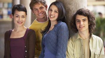 Smiling college students on European campus.