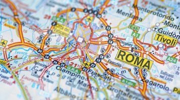 Close-up of Rome on an Italian map.