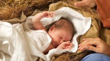 Baby in manager for Christmas pageant