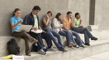 Students working on college campus.